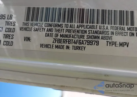 2015 Ram Promaster City Tradesman Slt z USA, uszkodzony, nr VIN ZFBERFBT4F6A79979